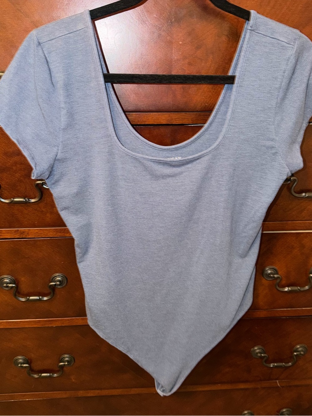 American Eagle Outfitters Short Sleeve Scoop Neck Bodysuit in Dusty Blue